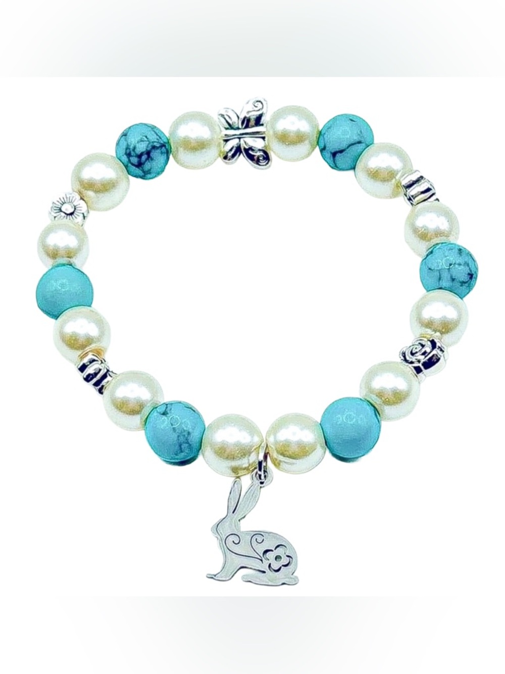 Handmade Turquoise & Pearl Bunny Bracelet!
